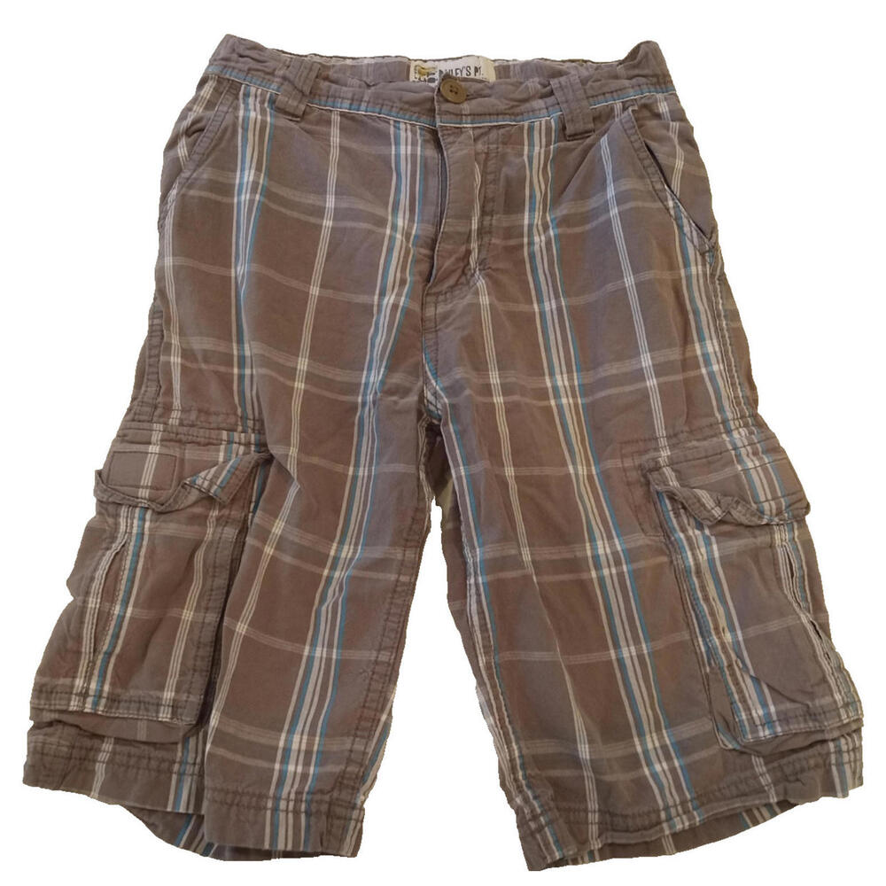 Bailey's Point Boy's Size 8 Gray Plaid Cargo Shorts